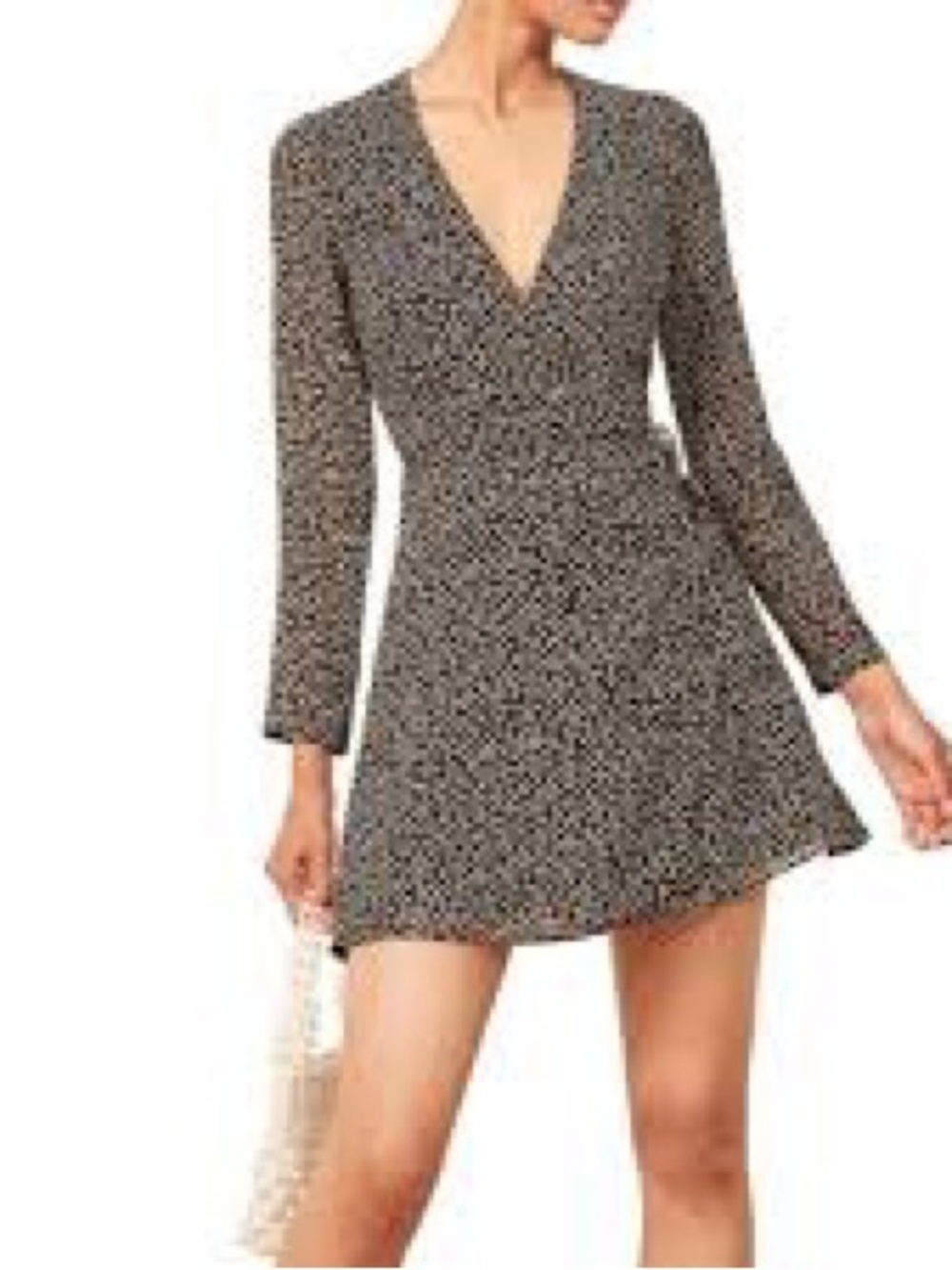 Reformation‎ Black and White V-Neck Long-Sleeve Mini Dress